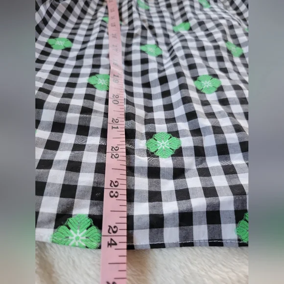 Kate Spade | NWOT Black/White Gingham Green Floral Embroidered Top - Picture 8 of 11